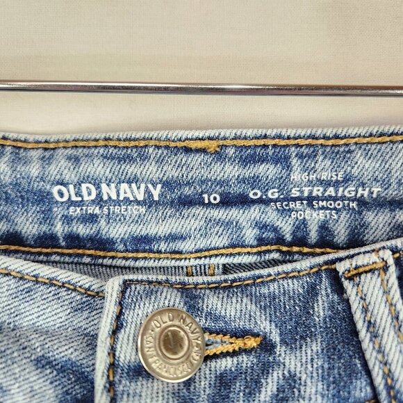 Old Navy OG Straight High Rise Jeans Womens 10 Light Wash Cut Off Hem Denim Blue - Picture 9 of 10